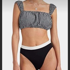 SOLID & STRIPED Gingham Check Seersucker Off-shoulder swim / Crop top